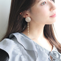 ブラウンシェル×水晶カービングピアス(イヤリング) かぐるま シェルイヤリング L(ピンクゴールド): かがよい