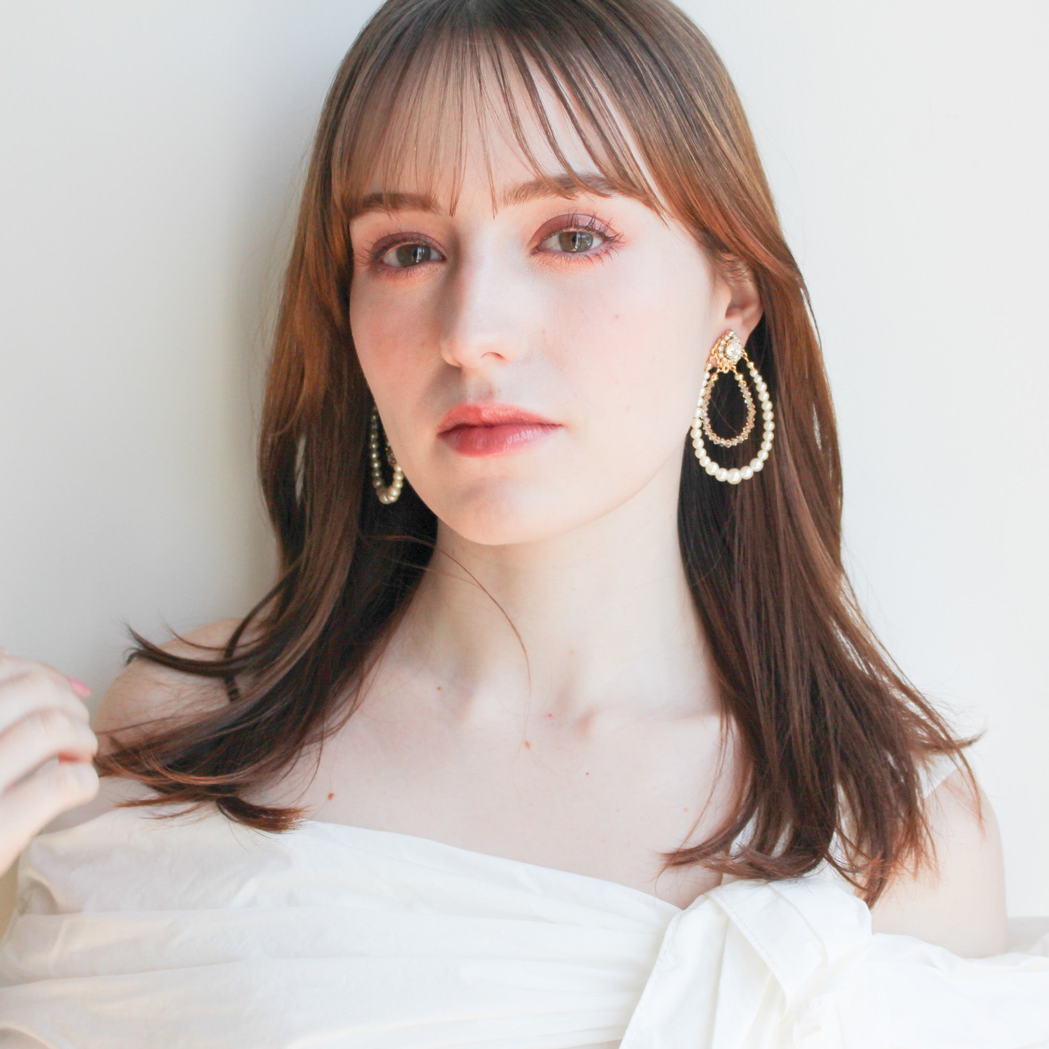 アンティークパールフープピアス/イヤリング (クリスタルゴールデン